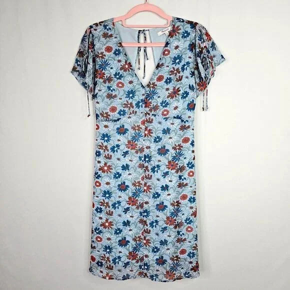 MADEWELL Open Back Dress size 0 XS WILDFLOWER GARDEN BLUE FLORAL Spring Summer - Picture 4 of 12